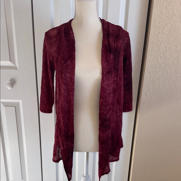 Source Unknown Sweaters - Elegant Burgundy Open-Front Kimono